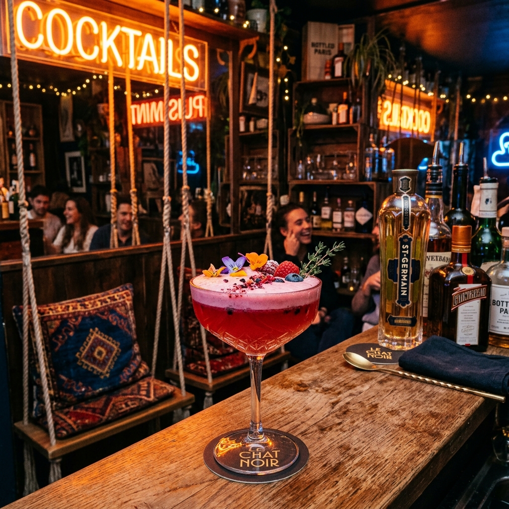 Signature handcrafted cocktail at Lavomatic speakeasy bar in Paris