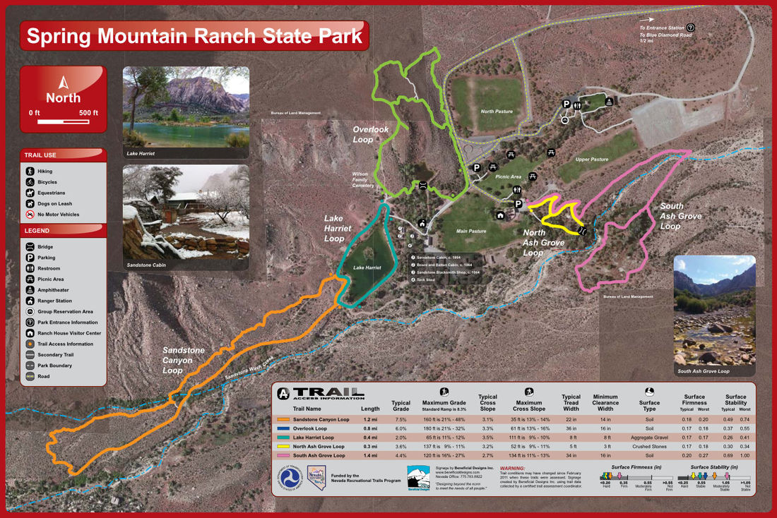 Trail map of Spring Mountain Ranch State Park